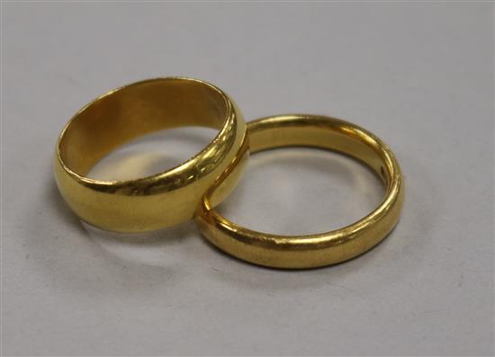 Two 22ct yellow gold wedding rings, 13.4g gross